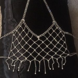 NWOT rhinestone body chain halter top